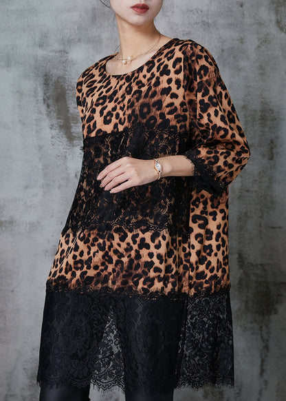 Leopard Patchwork Lace Chiffon Mini Dress Summer