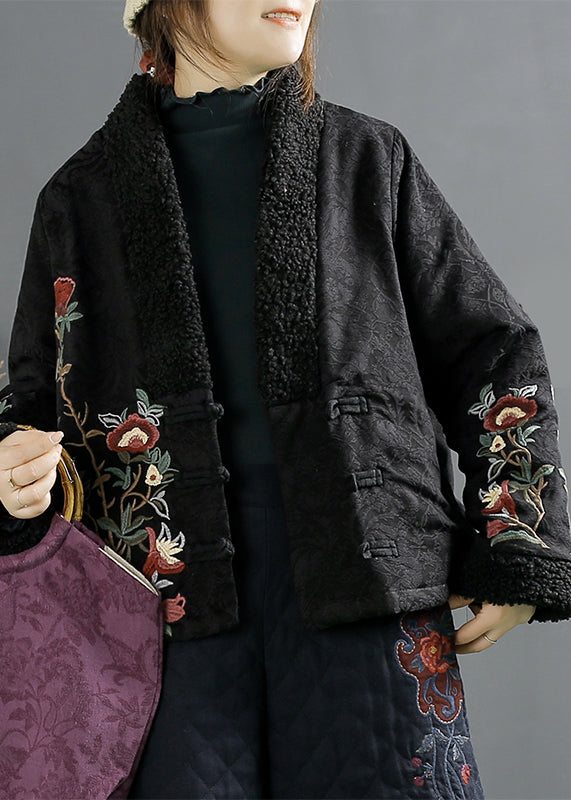 Retro Purple Embroideried Faux Fur Patchwork Fine Cotton Filled Jackets Winter