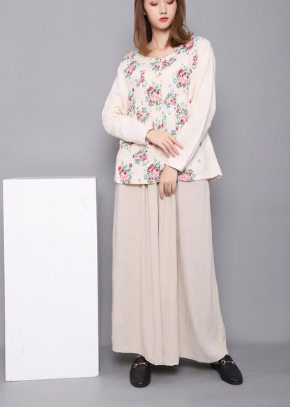 White Print Linen Spring Top