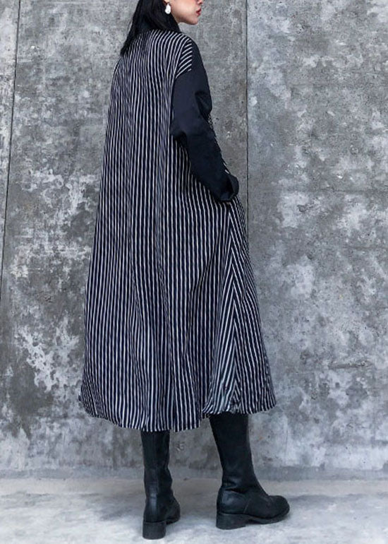 Black Asymmetrical Striped Patchwork Shirt Dresses Spring