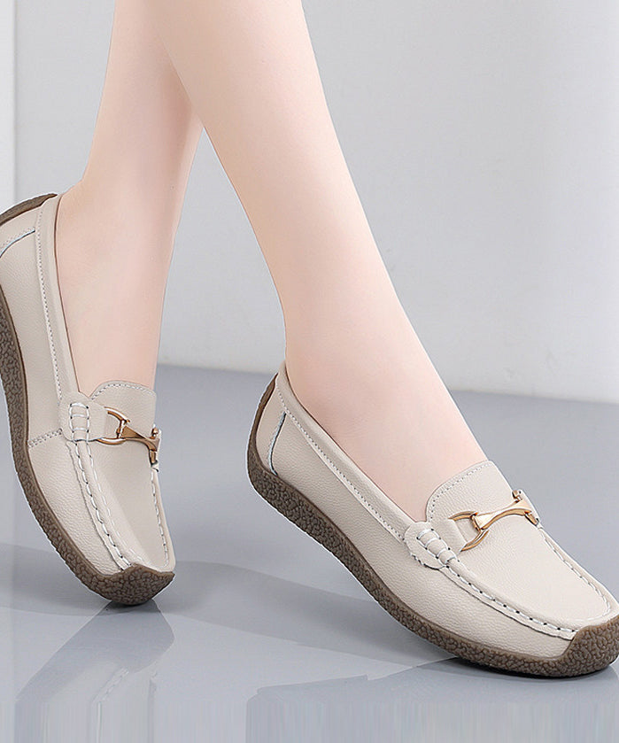 Grey Flat Shoes for Cowhide Leather Fine Flat Shoes