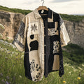 Men's Retro Patchwork Contrast Color Linen Shirt artswardrobe