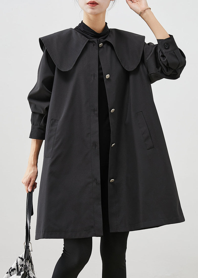Black Peter Pan Collar Pockets Cotton Coat Outwear Fall