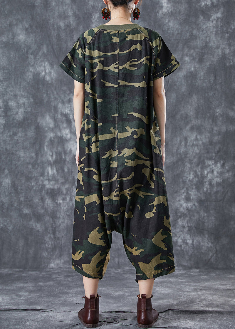Camouflage Oversized Patchwork Appliques Cotton Jumpsuits Summer
