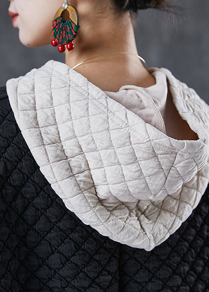 Black Hooded Patchwork Fine Cotton Filled Dress Winter