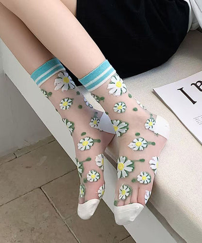Diy Jacquard Sheer Mesh Mid Calf Socks