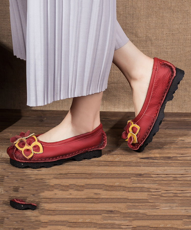 Mulberr Cowhide Splicing Flower Flat Shoes for