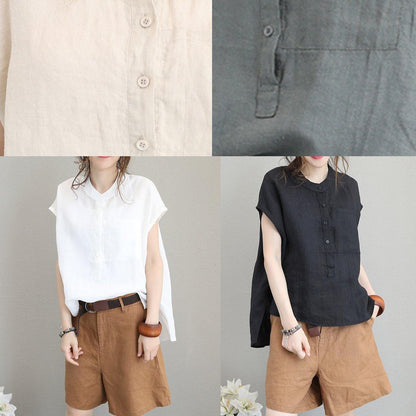 Unique O Neck Linen Tops Blouses Low High Design Clothing Green Polka Dots Shirt