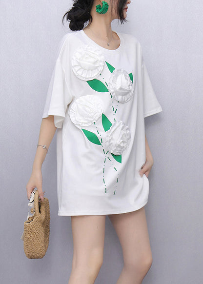 White O-neck Tops Short Sleeve