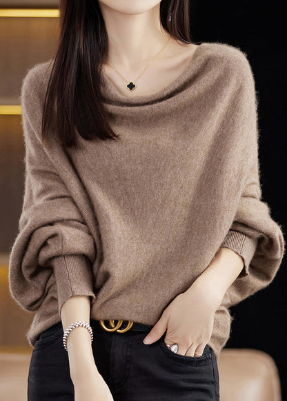 Simple Camel Cozy Cashmere Knit Sweater Batwing Sleeve