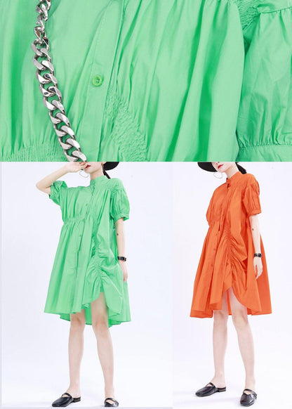 Orange Cinched Mid Summer Cotton Dress