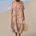 Women's Vintage Floral Print Short Sleeve Crew Neck Dress artswardrobe