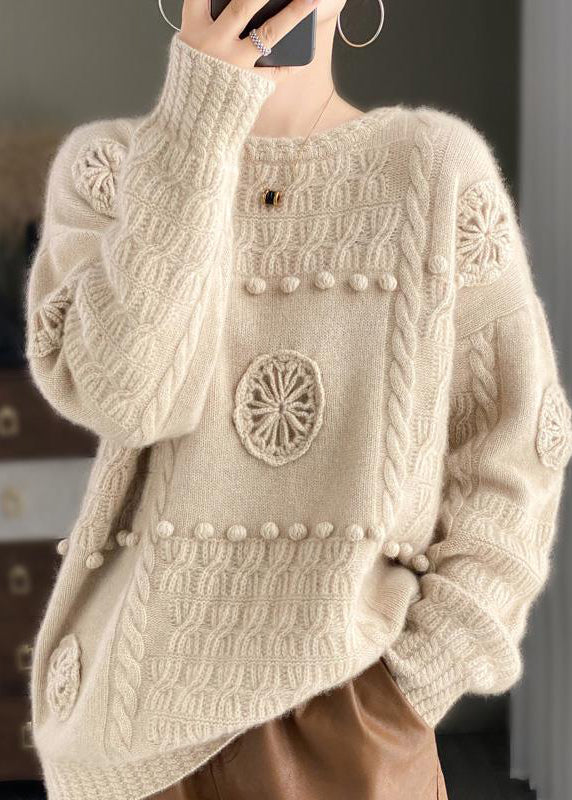White O-neck Cozy Cashmere Knit Sweater Long Sleeve