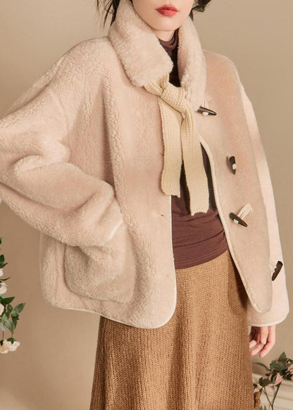 Beige Scarf Original Design Teddy Faux Fur Coats Winter