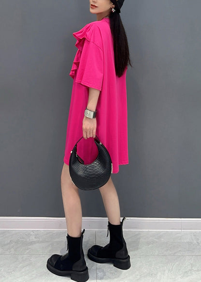 New Rose O-neck Ruffled Patchwork Tops Short Sleeve