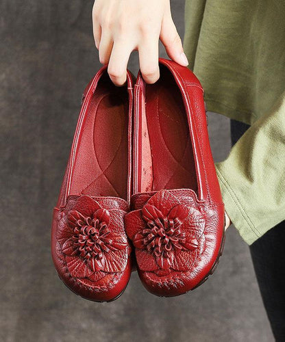 Red Cowhide Leather Flat Shoes for Flat