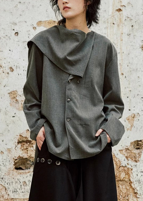 Grey Bow Button Shirt Long Sleeve