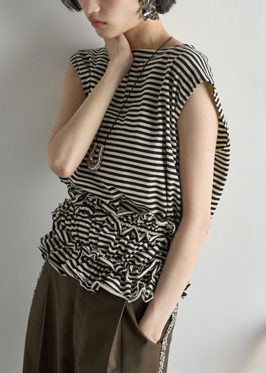 Black Ruffled Striped Cotton Beach Vest Summer