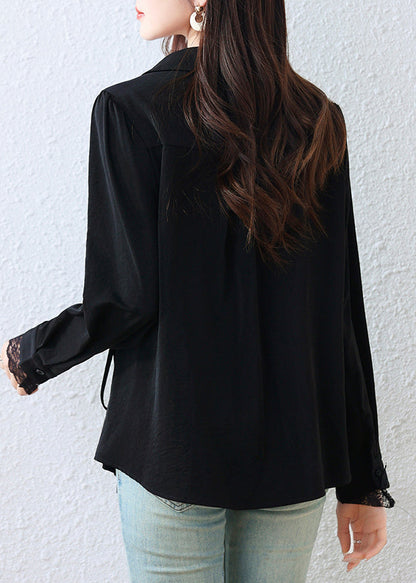 Black Asymmetrical Patchwork Tunic Shirt Top Fall