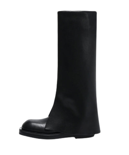 Splicing Platform Boots Black Cowhide Leather