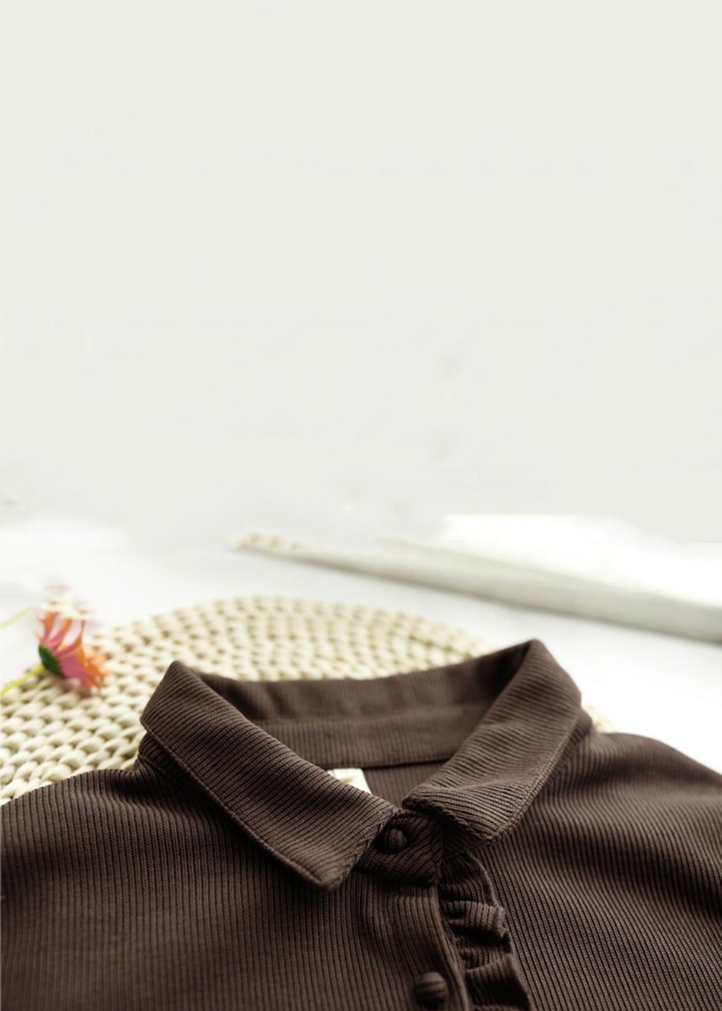 Coffee Ruffled Print Knit Patchwork Long Dress Long Sleeve