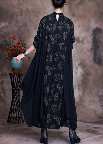 Boutique Black Print Patchwork Fall Dresses Long Sleeve