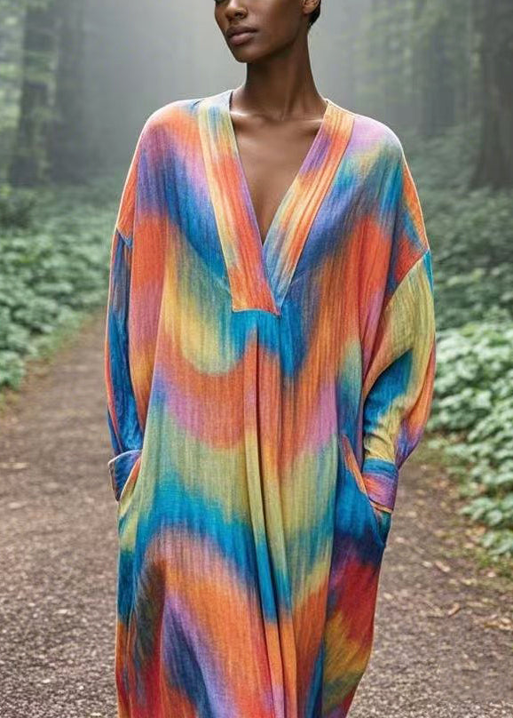Rainbow Oversized Tie Dye Cotton Robe Dresses Spring