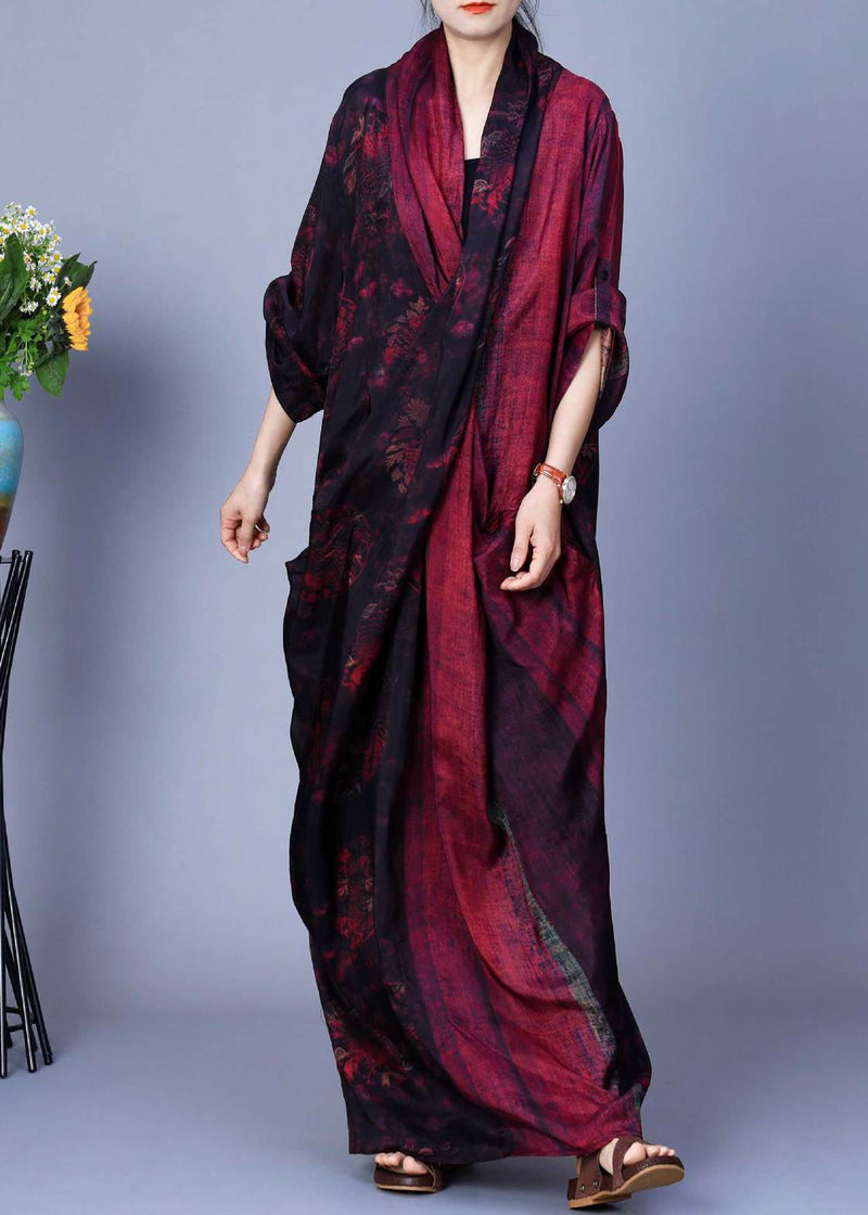 Red Asymmetrical Back Side Open Silk Cotton Dress Fall