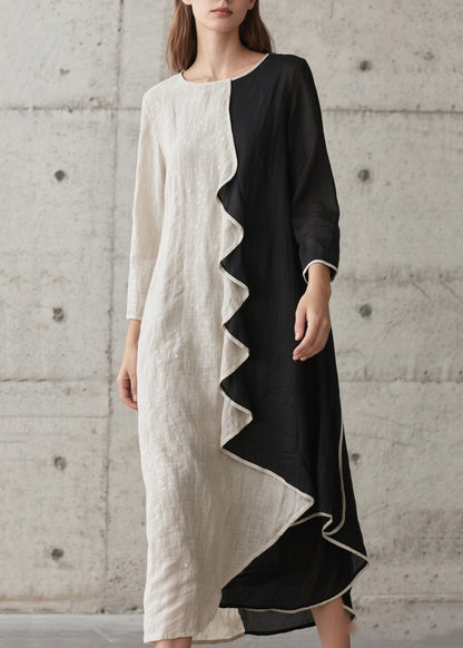Modern Colorblock Ruffled Patchwork Cotton Holiday Dress Spring