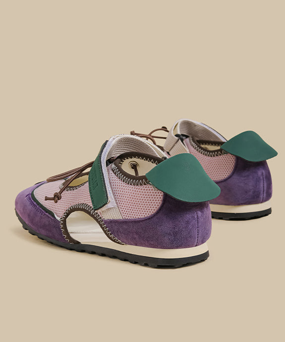 Purple Hollow Out Splicing Flat Shoes for