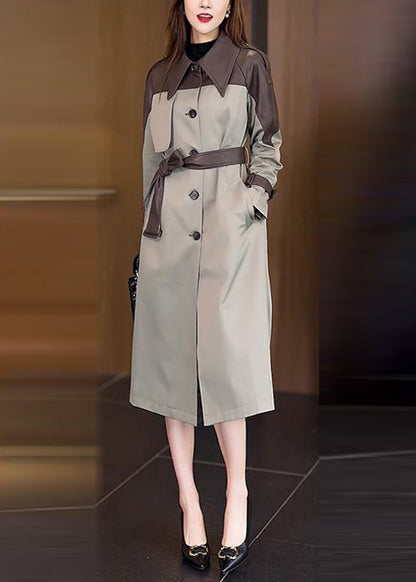 Vogue Khaki Peter Pan Collar Pockets Patchwork Button Sashes Trench Coat Spring