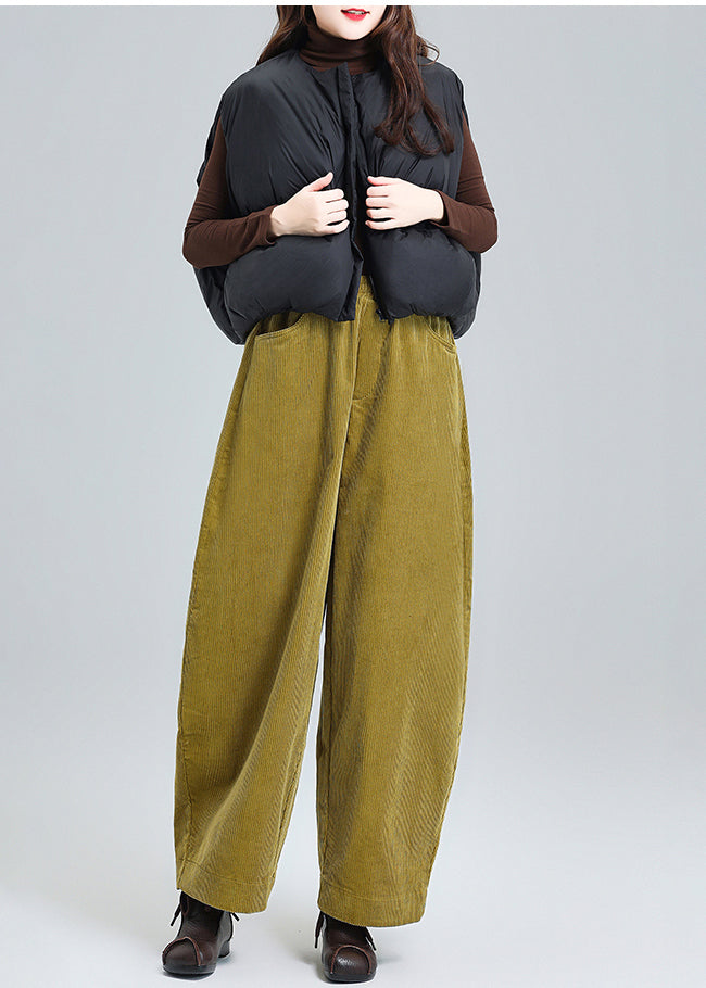 Grass Green Oversized Pockets Corduroy Pants Spring