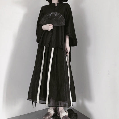 Art Black Clothes for Stand Collar Batwing Sleeve Baggy Shirts