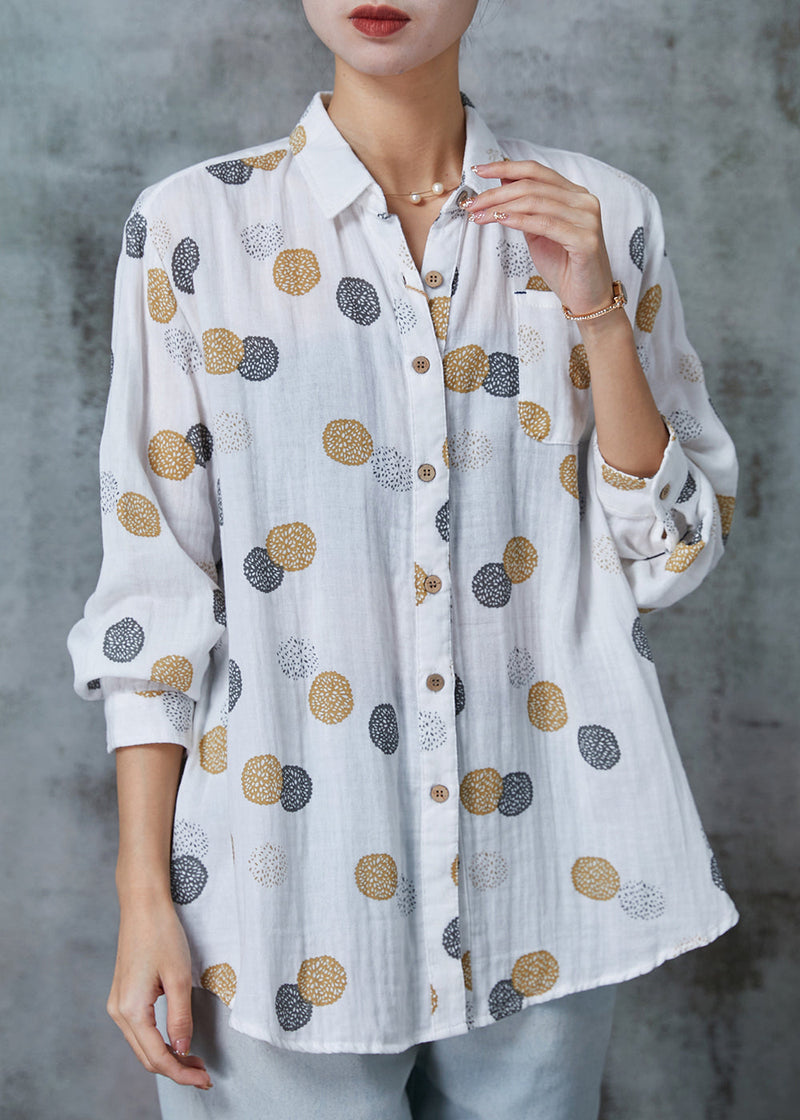 White Print Pocket Cotton Shirts Spring