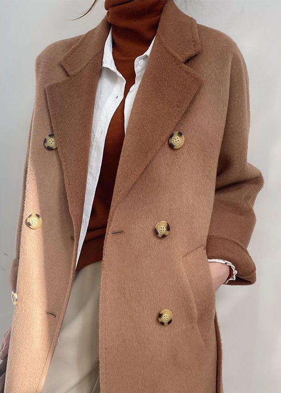 Purple Double Breast Tie Waist Woolen Coats Winter