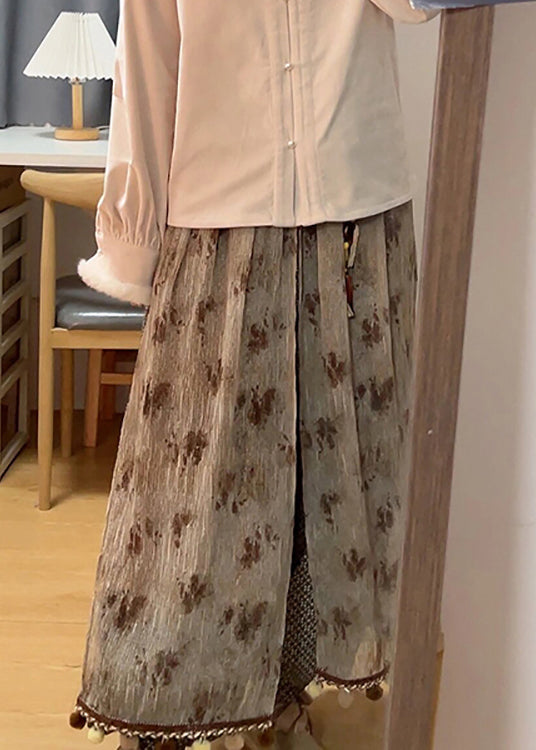 Coffee Tasseled Pockets Patchwork Cotton Lantern Pants Spring
