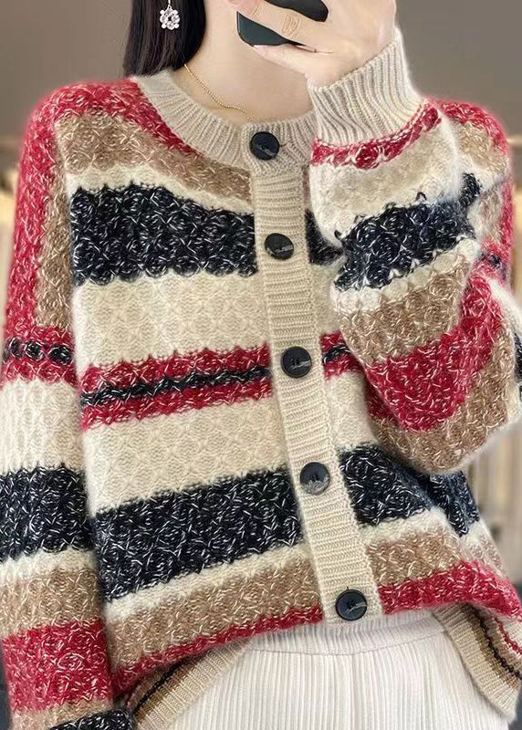 Red Button Patchwork Cashmere Coats Long Sleeve