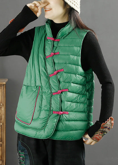 Art Green Pockets Oriental Duck Down Filled Vest Winter