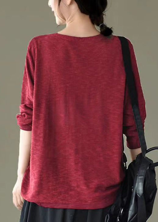 Red V Neck Drawstring Patchwork Knitting Top Fall