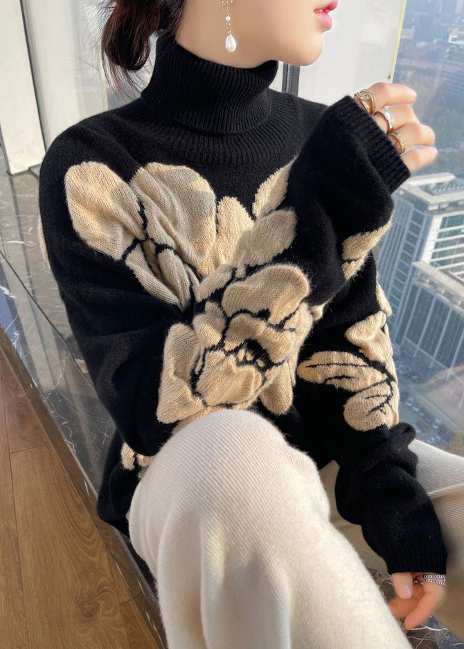 White Turtleneck Patchwork Cotton Wool Knit Shirts Long Sleeve