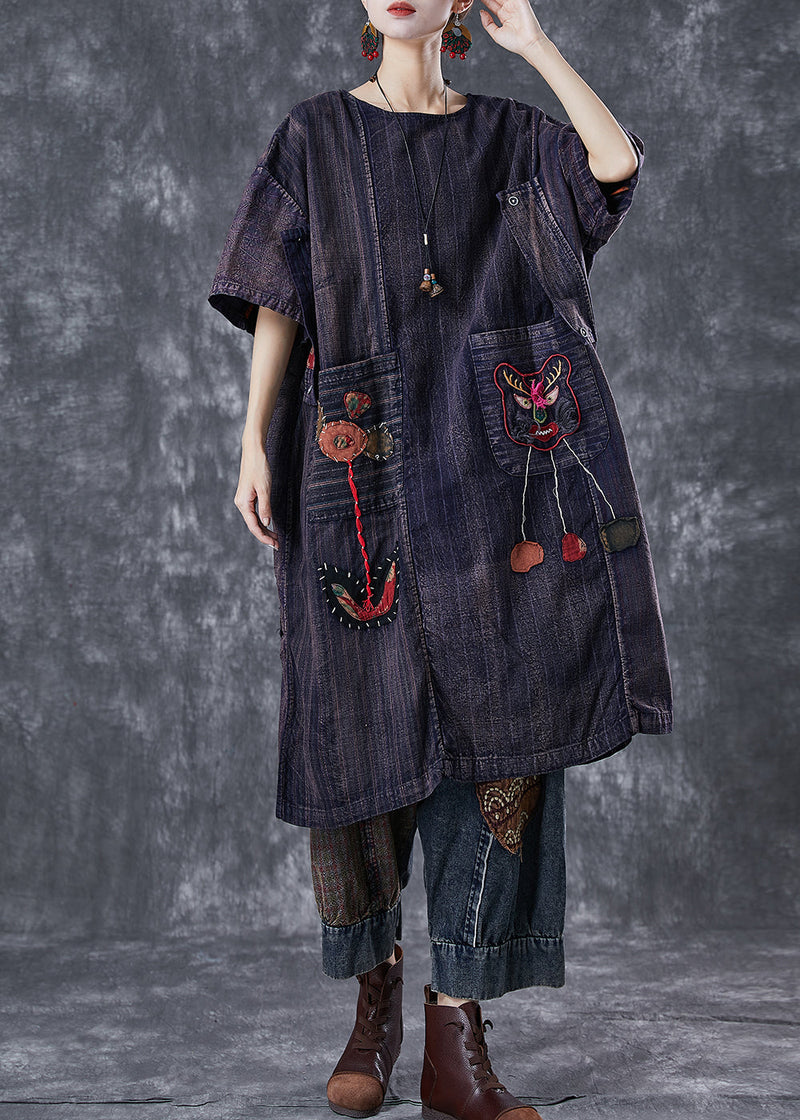 Embroideried Patchwork Applique Wear on Both Sides Cotton Dress Summer