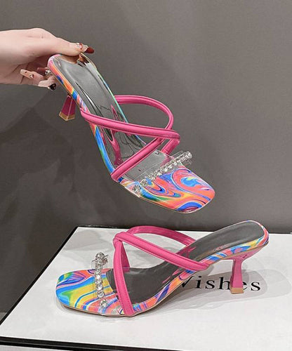 Rose High Heel Faux Leather Fitted Splicing Slide Sandals