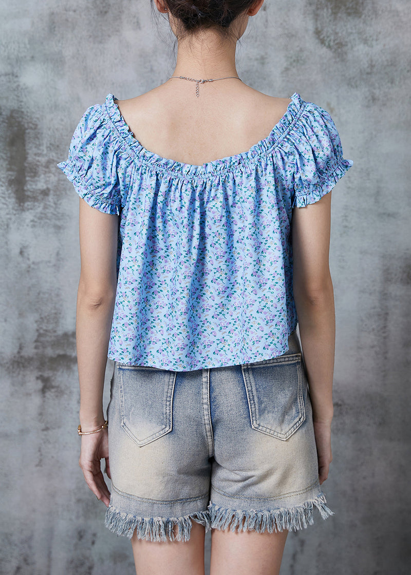 Blue Print Drawstring Cotton Beach Vest Summer