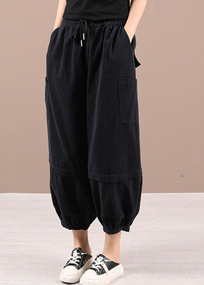 Black Pockets Lantern Fall Pants Trousers