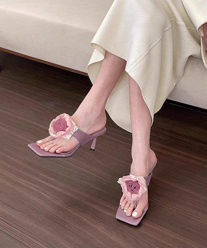 Pink Stiletto Splicing High Heel Flip Flops Peep Toe