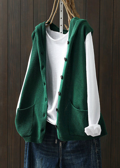 Red Button Knitted Cotton Thread Hoodie Waistcoat Fall