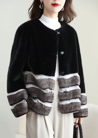 Black Patchwork Mink Velvet Coats Winter