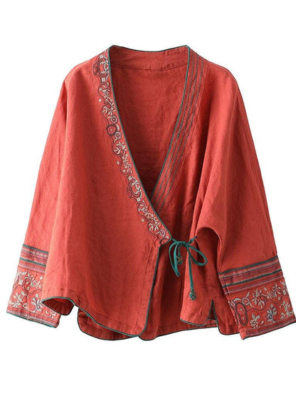 Rose Embroidered Long Sleeve Linen Shirt