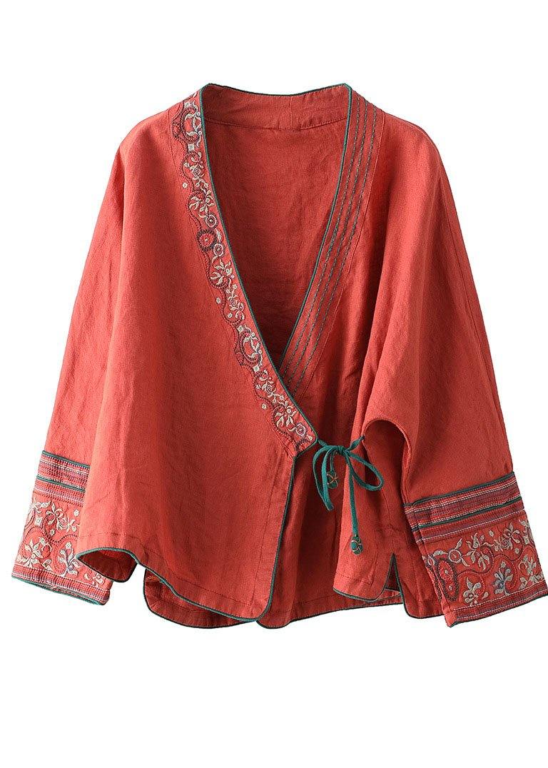 Navy Embroidered Long Sleeve Linen Shirt