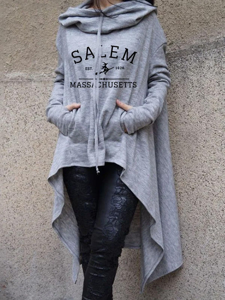 Comstylish Women's Salem Massachusetts Printed Irregular Long Sleeve Sweatshirt